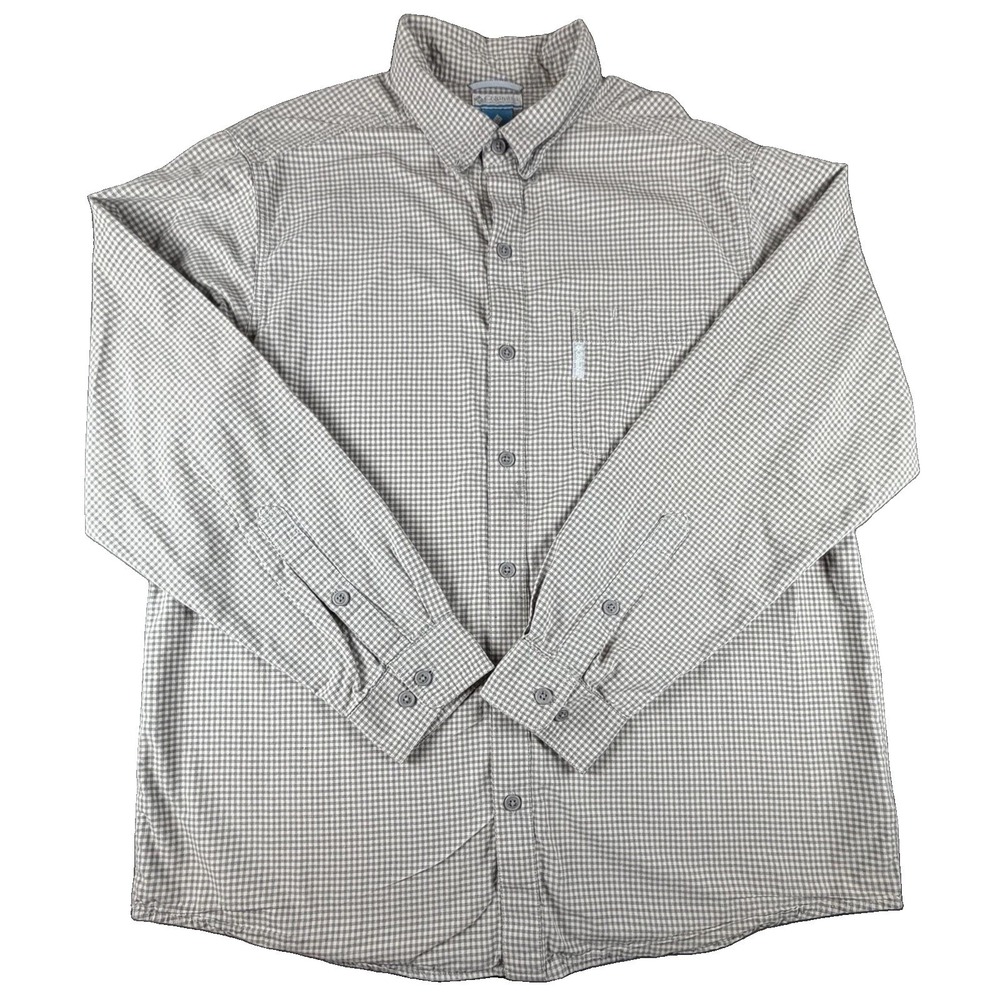 Columbia Shirt Mens Large Gray Check Long Sleeve Button Down Casual Outdoor